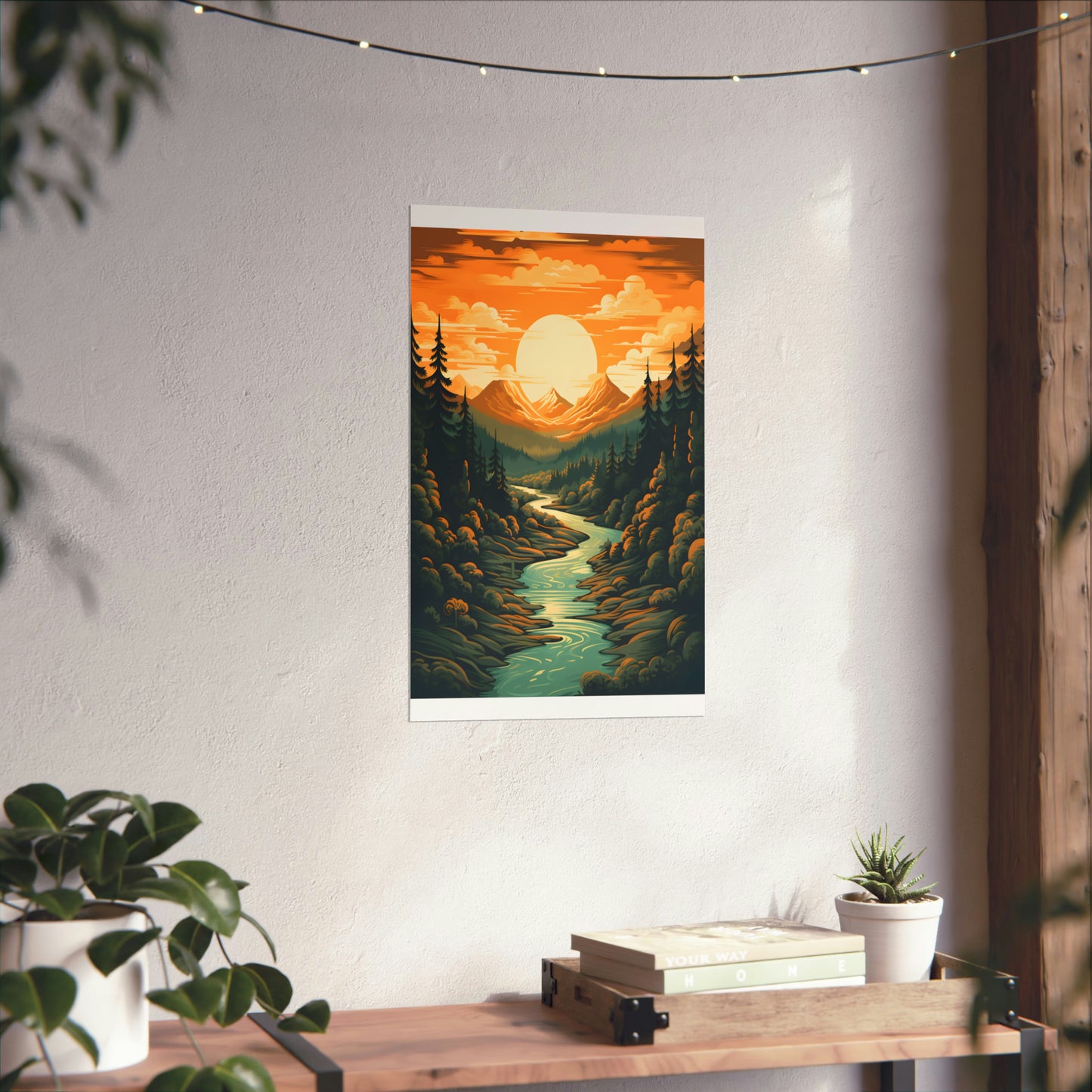 Mountain, River and Sunset view Matte Vertical Posters