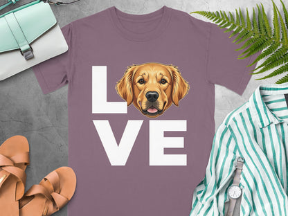 Love Dog Graphic Design on Purple T-shirt
