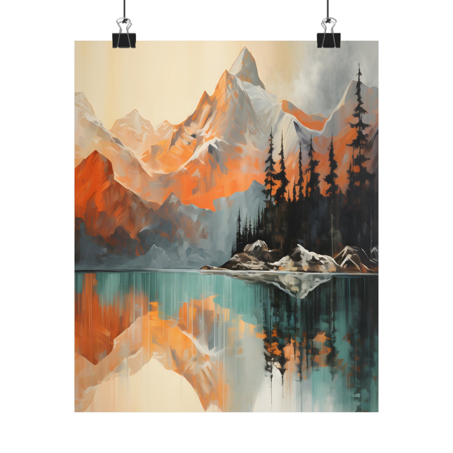 Mountain, River and Sunset view Matte Vertical Posters