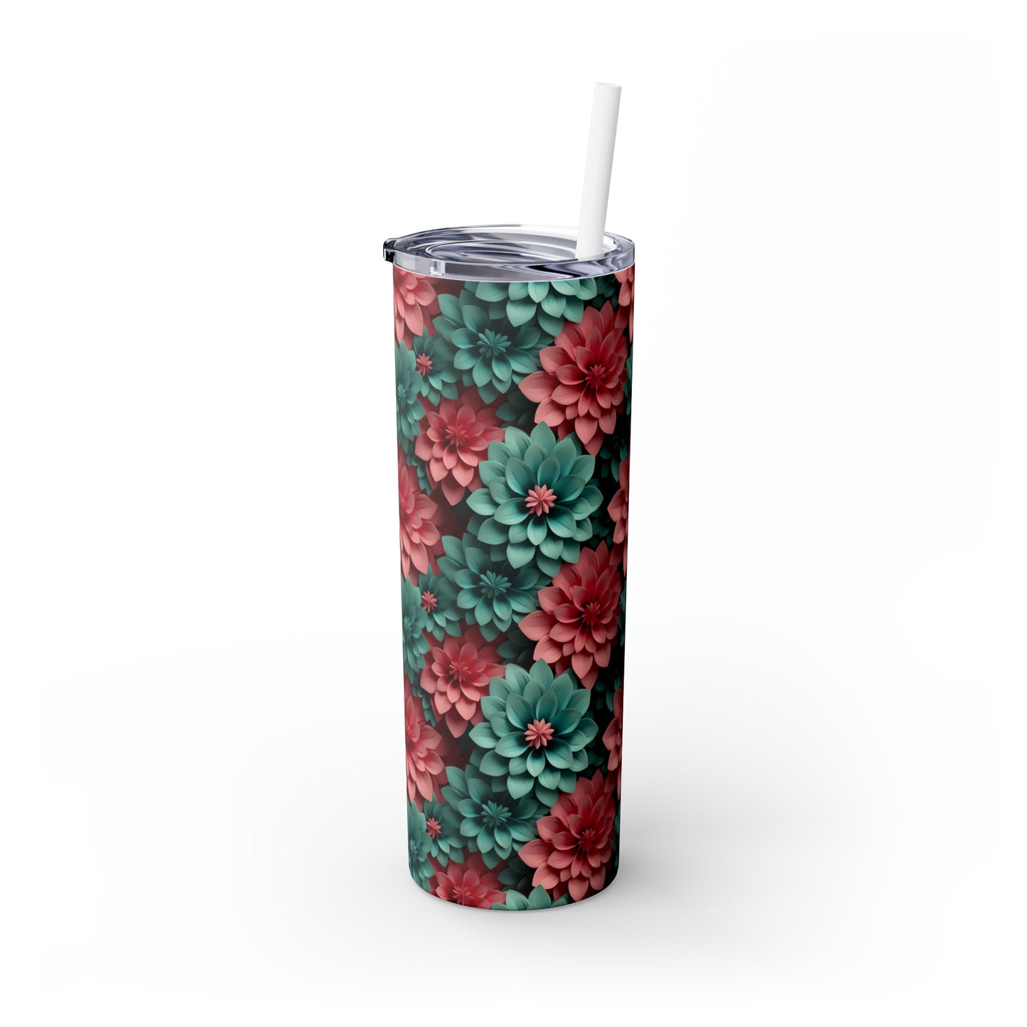 3D Flowers  Skinny Tumbler with Straw, 20oz