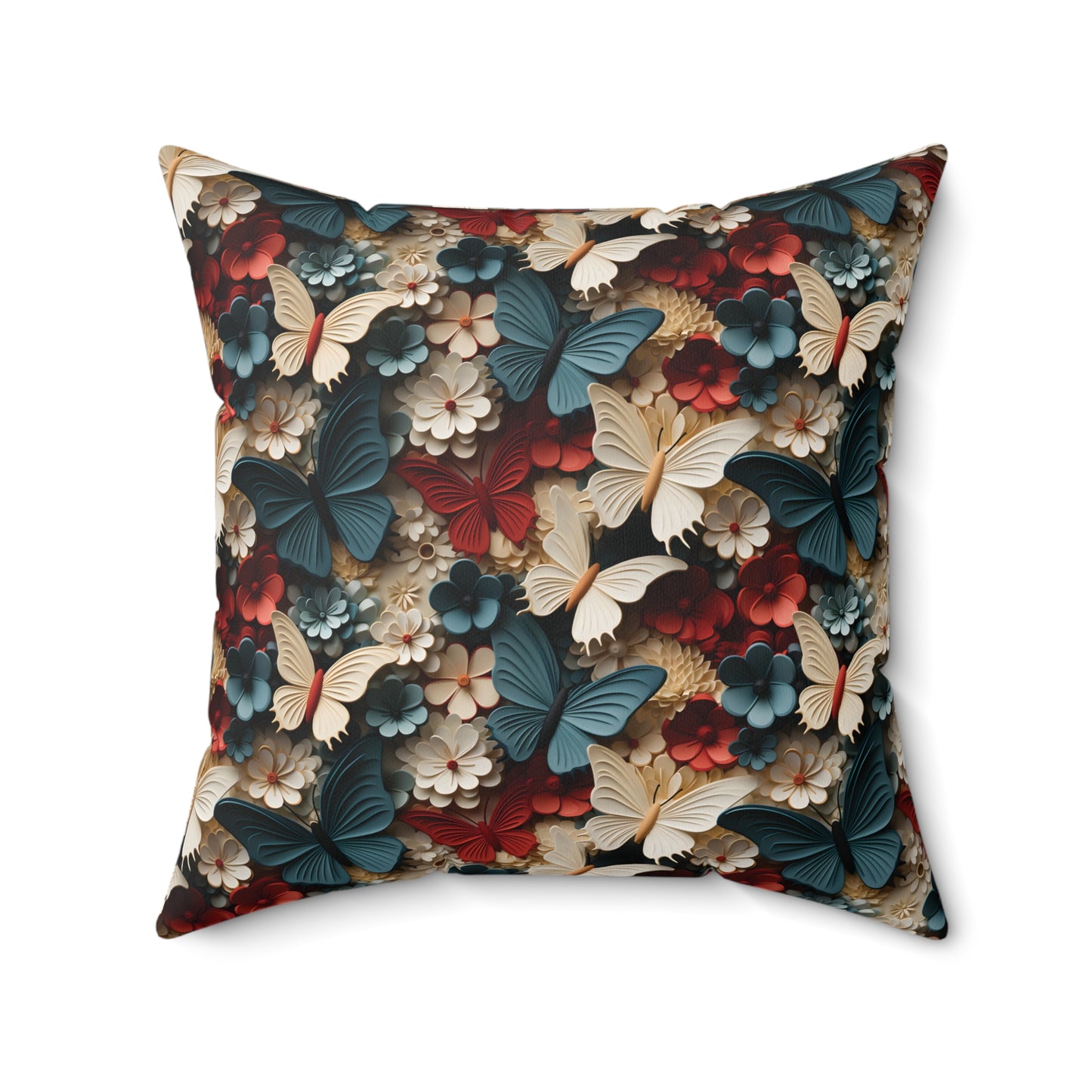 3D Butterflies and Flowers Spun Square Pillow