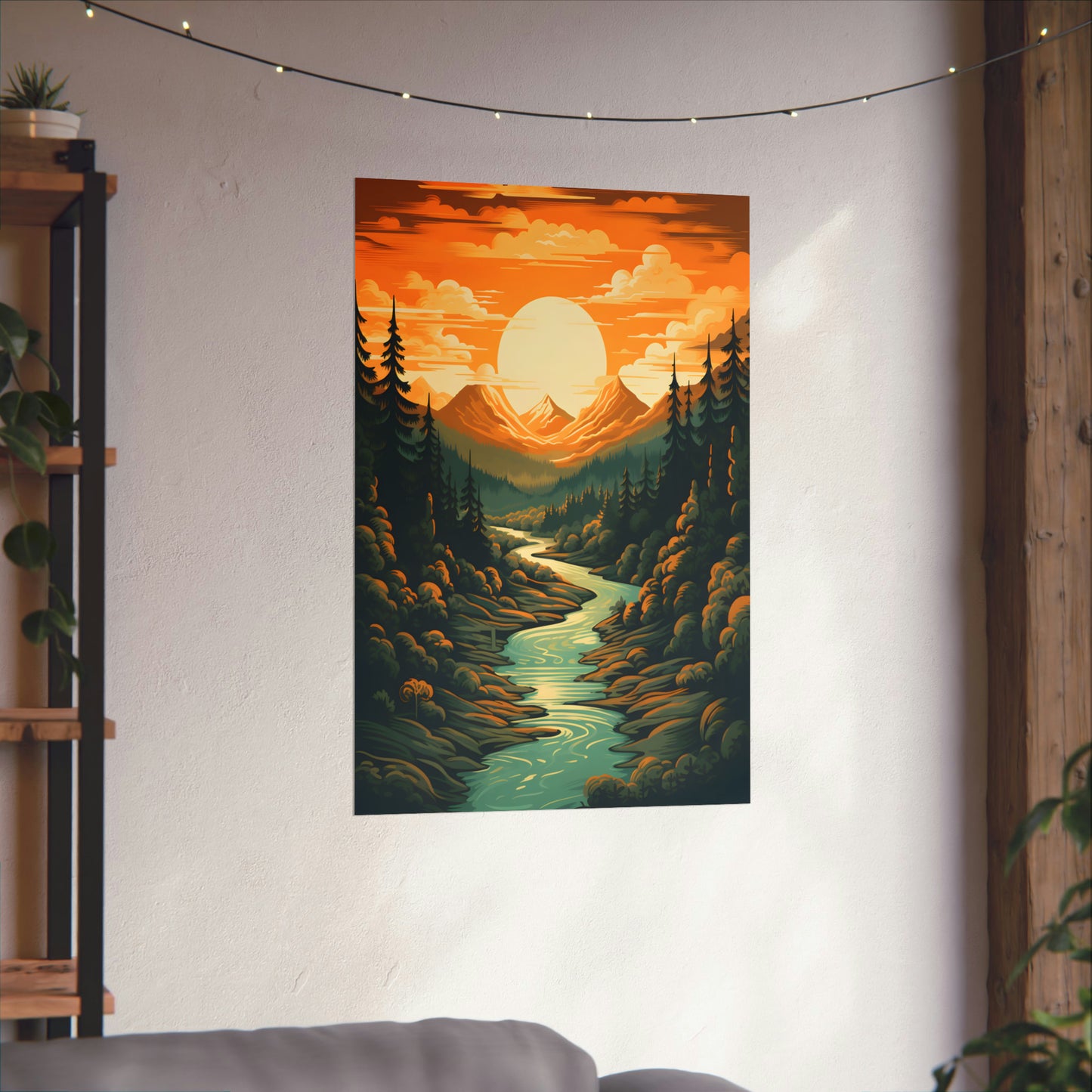 Mountain, River and Sunset view Matte Vertical Posters