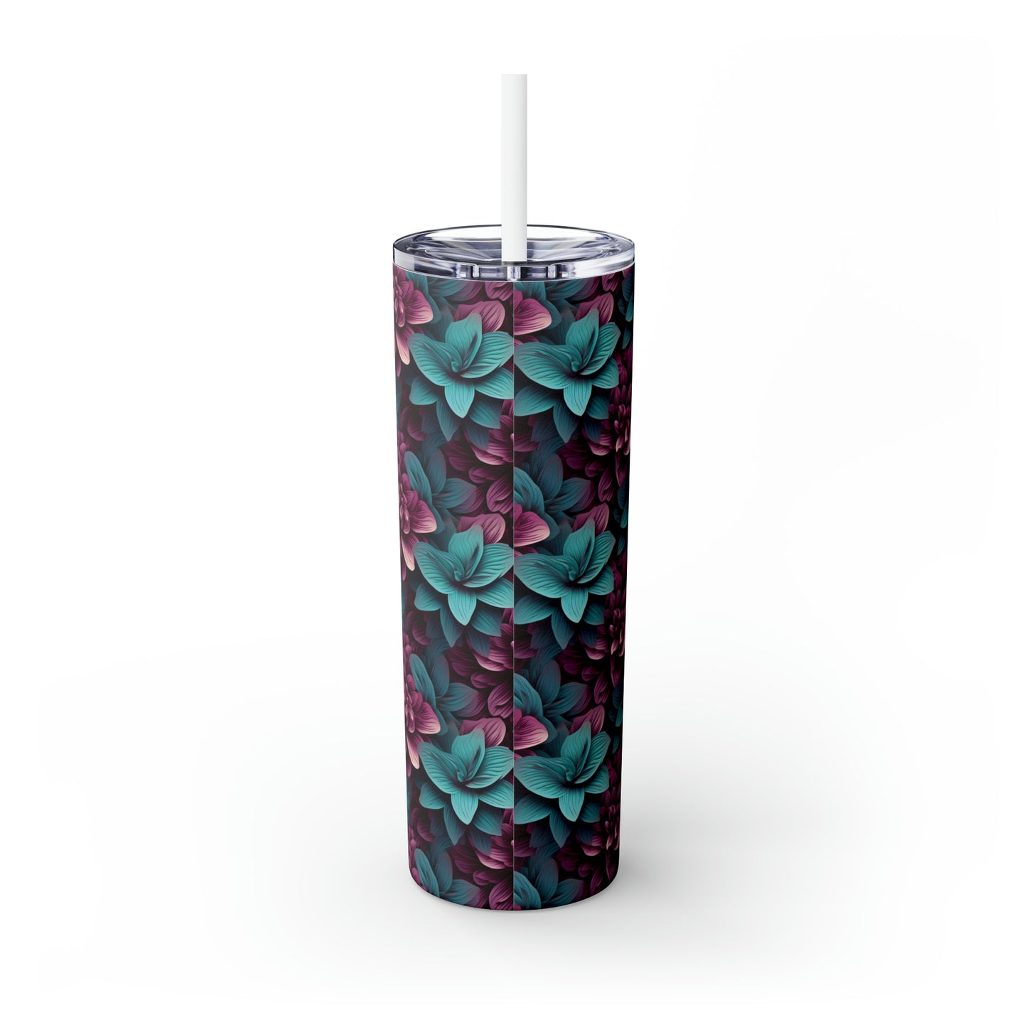 3D Flowers Skinny Tumbler with Straw, 20oz