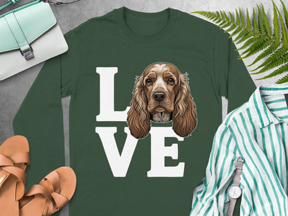 Love Design with Dog Graphic on Green Long Sleeve Shirt