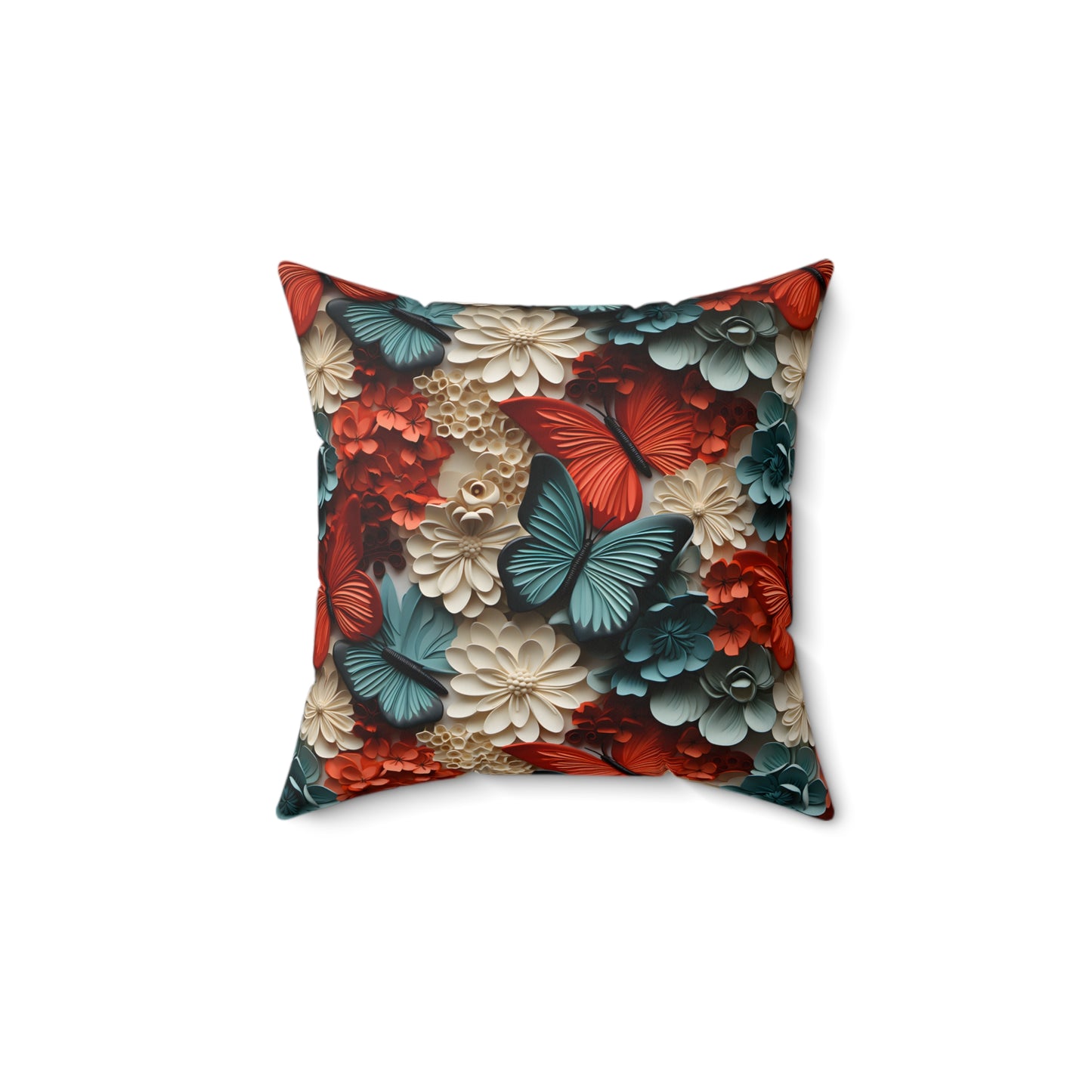 3D Butterflies and Flowers Spun Square Pillow