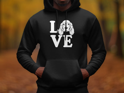 Love Dog Print Black Hooded Sweatshirt Hoodie