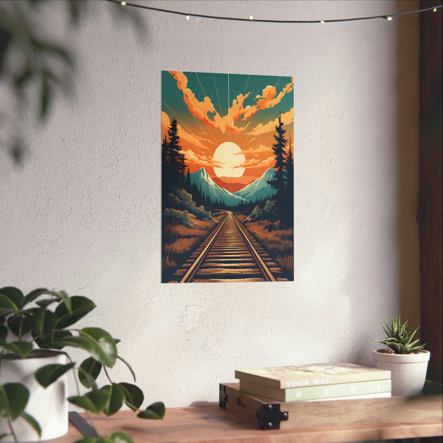 Mountain, Sunset and Train Track view Matte Vertical Posters