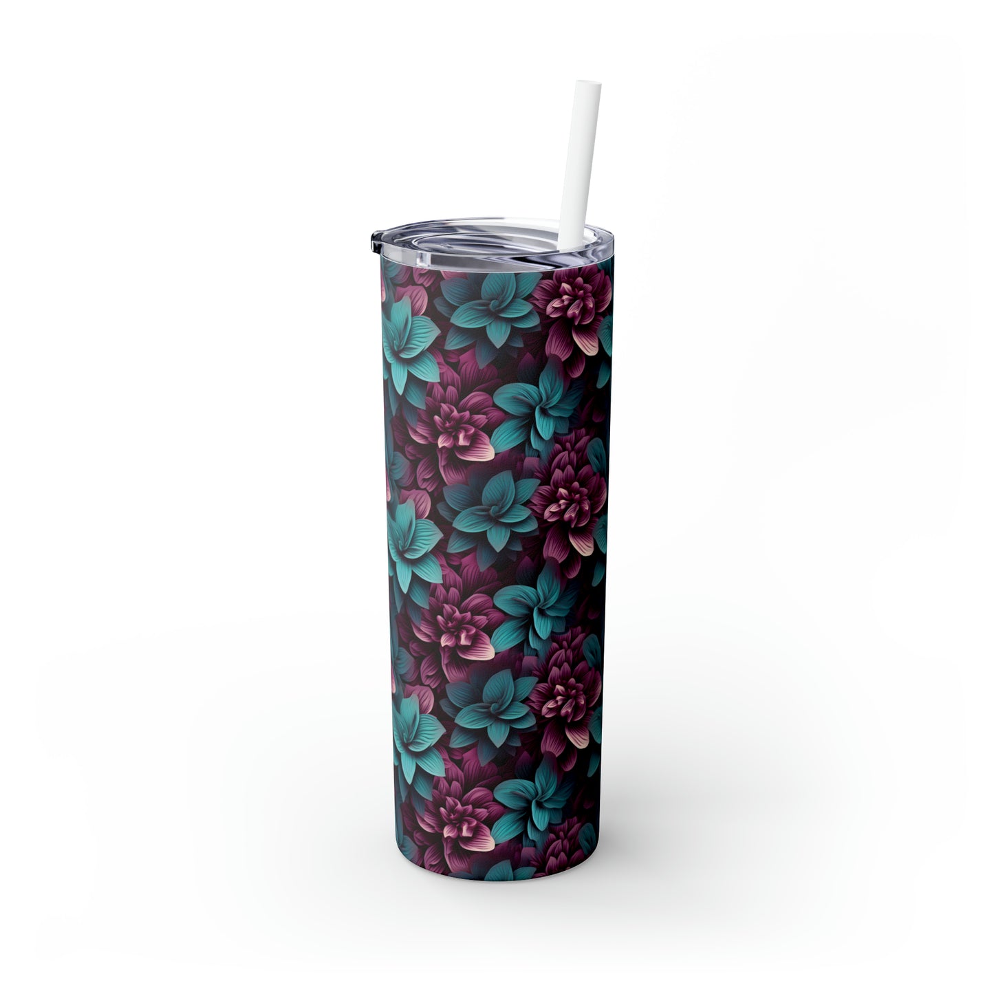 3D Flowers Skinny Tumbler with Straw, 20oz