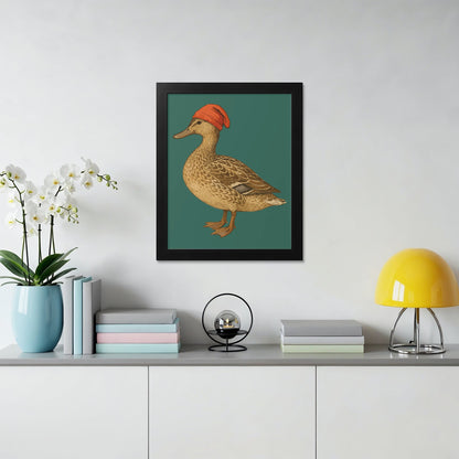 Duck Wearing Red Hat Framed Art Print Home Decor Product