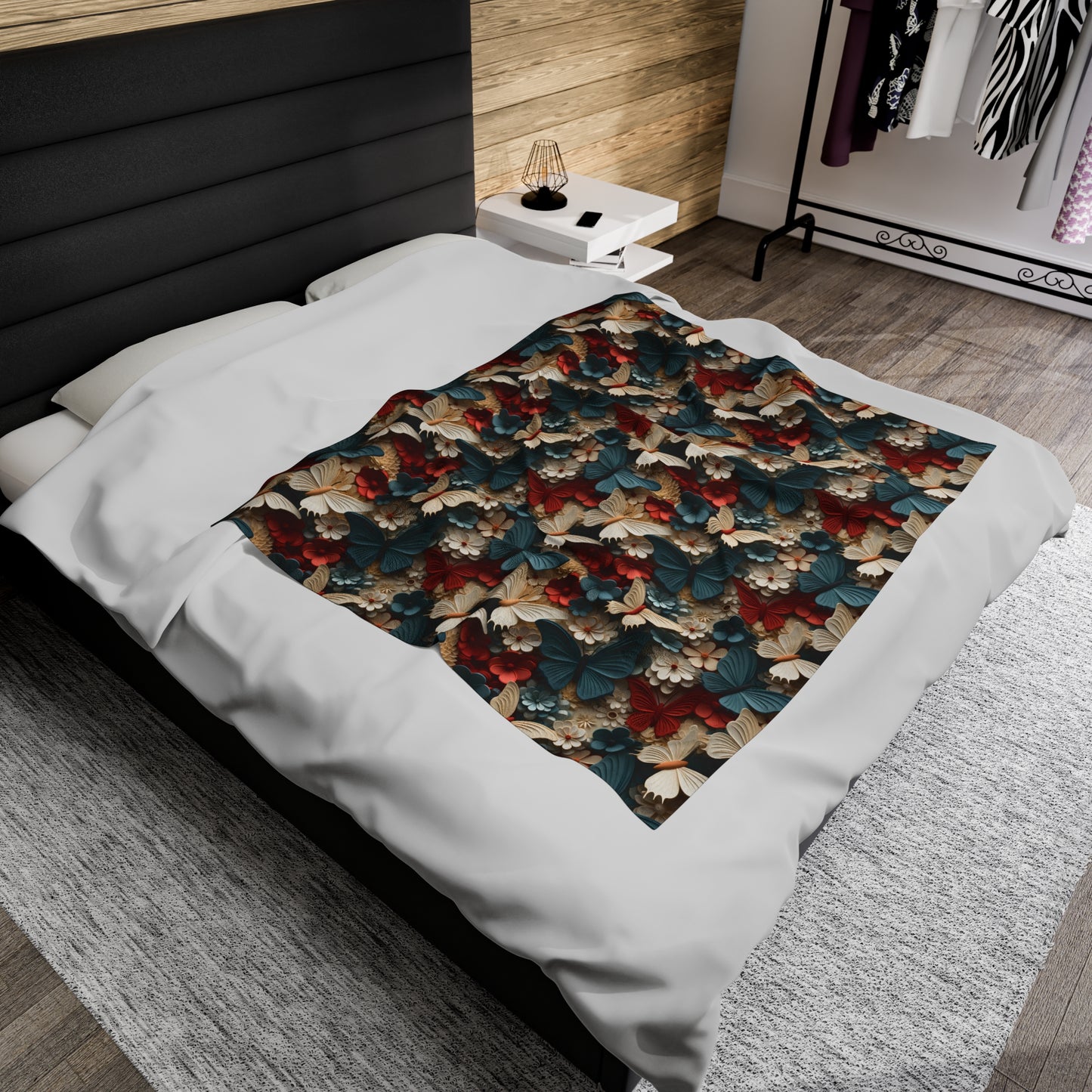 3D flowers and Butterflies Velveteen Plush Blanket