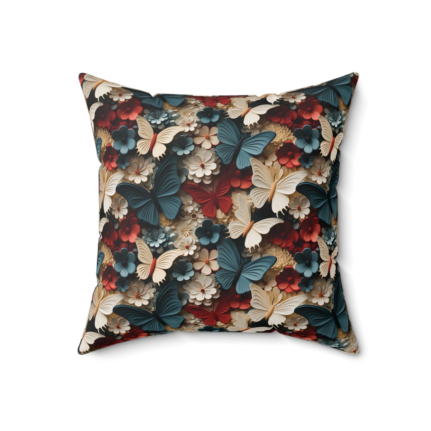 3D Butterflies and Flowers Spun Square Pillow