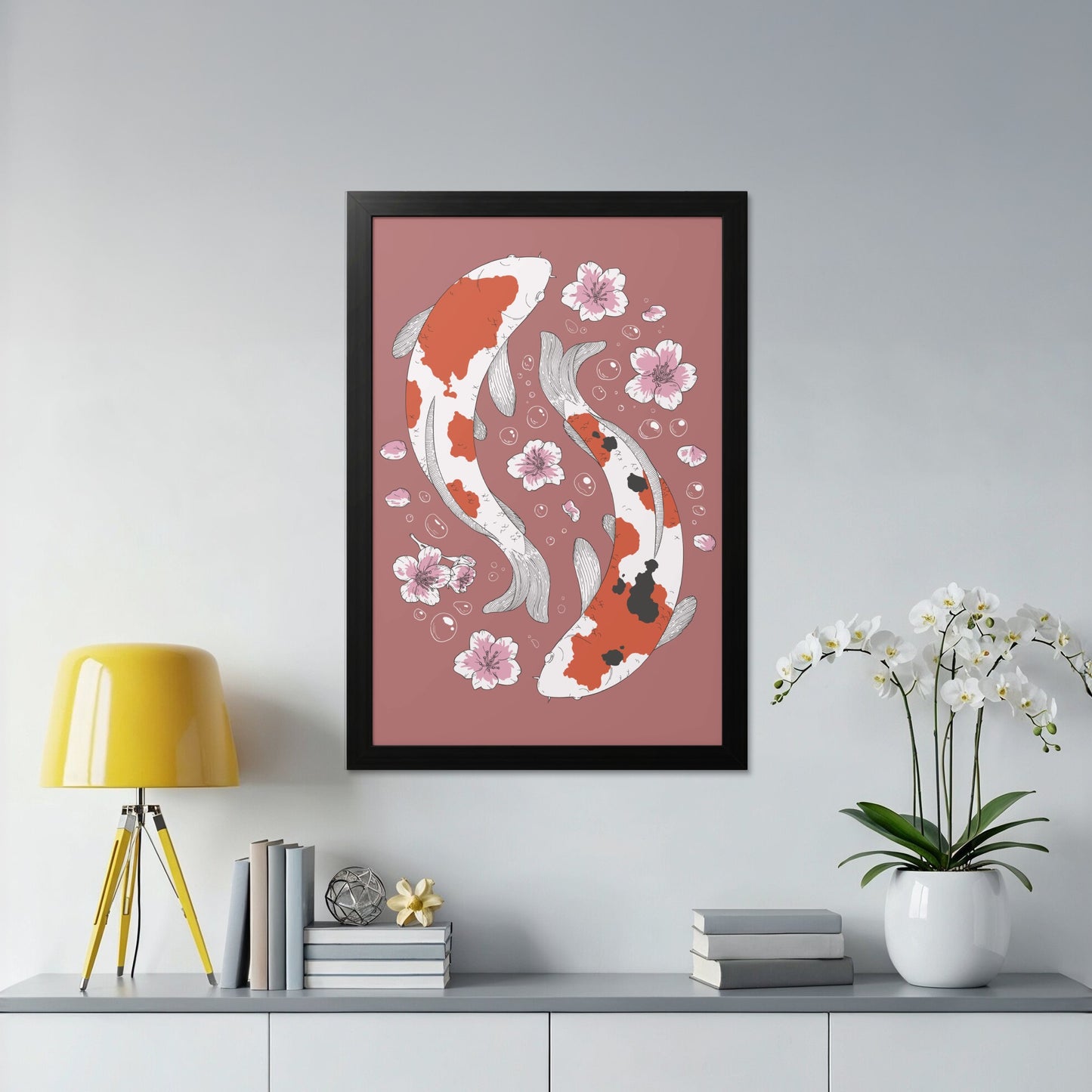 Koi Fish and Cherry Blossom Wall Art Print Poster