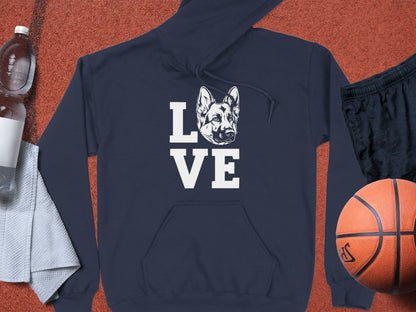 Love Dog Hoodie with Bold White Lettering Design