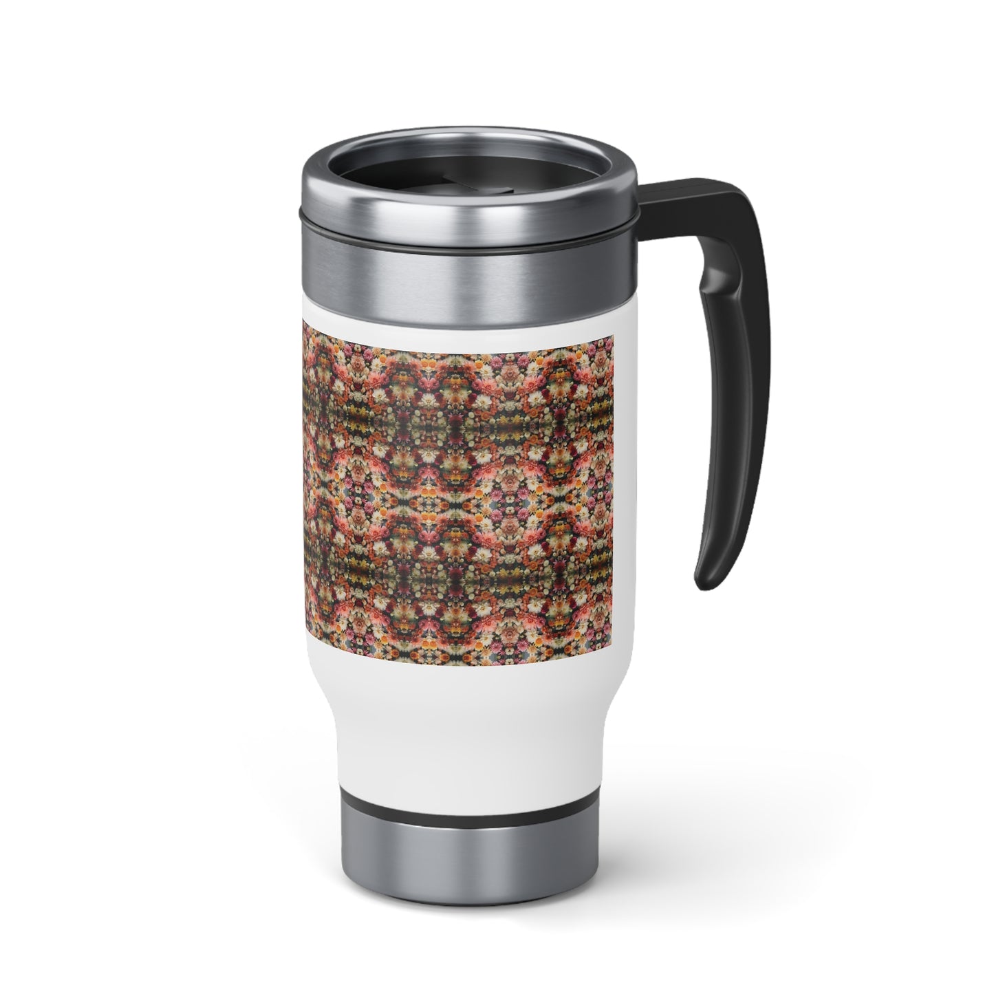 3D flowers Pattern Stainless Steel Travel Mug with Handle, 14oz