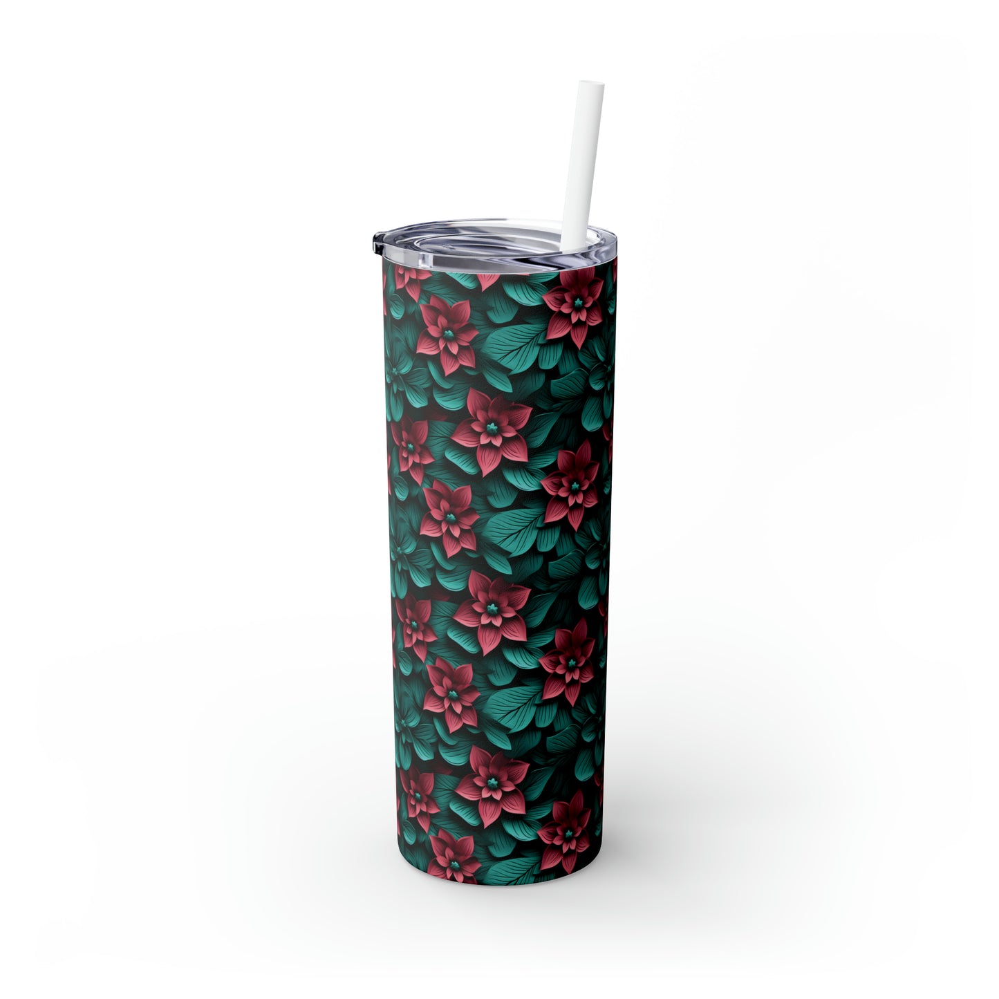 3D Flowers Skinny Tumbler with Straw, 20oz