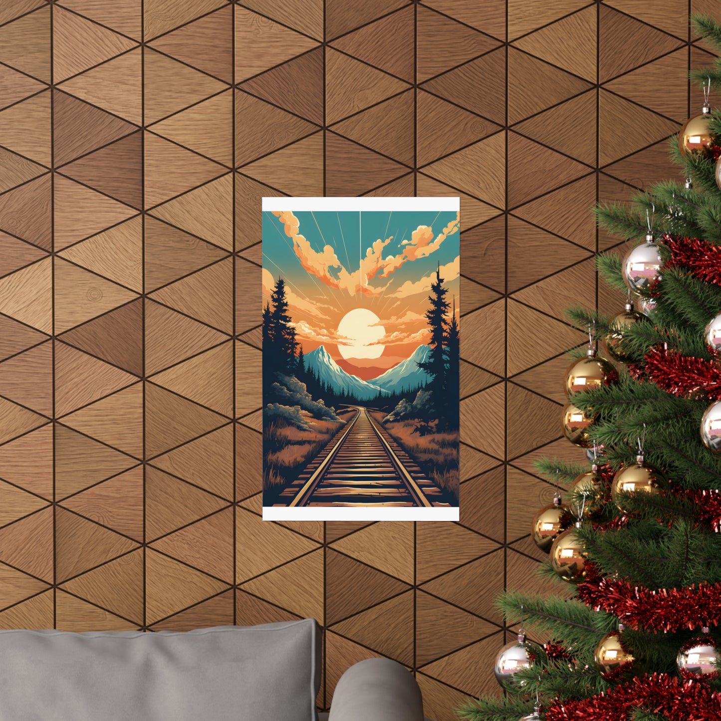 Mountain, Sunset and Train Track view Matte Vertical Posters