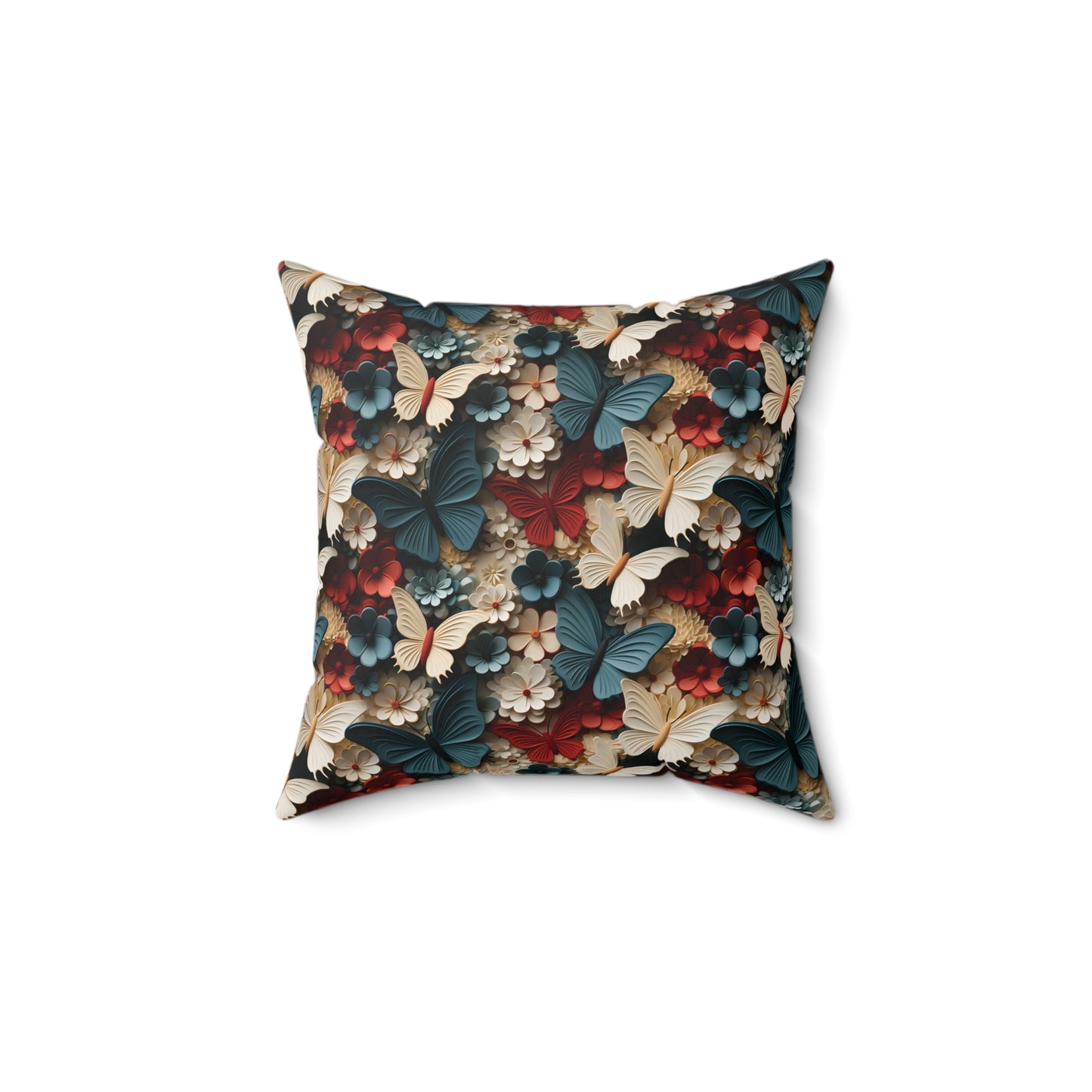 3D Butterflies and Flowers Spun Square Pillow