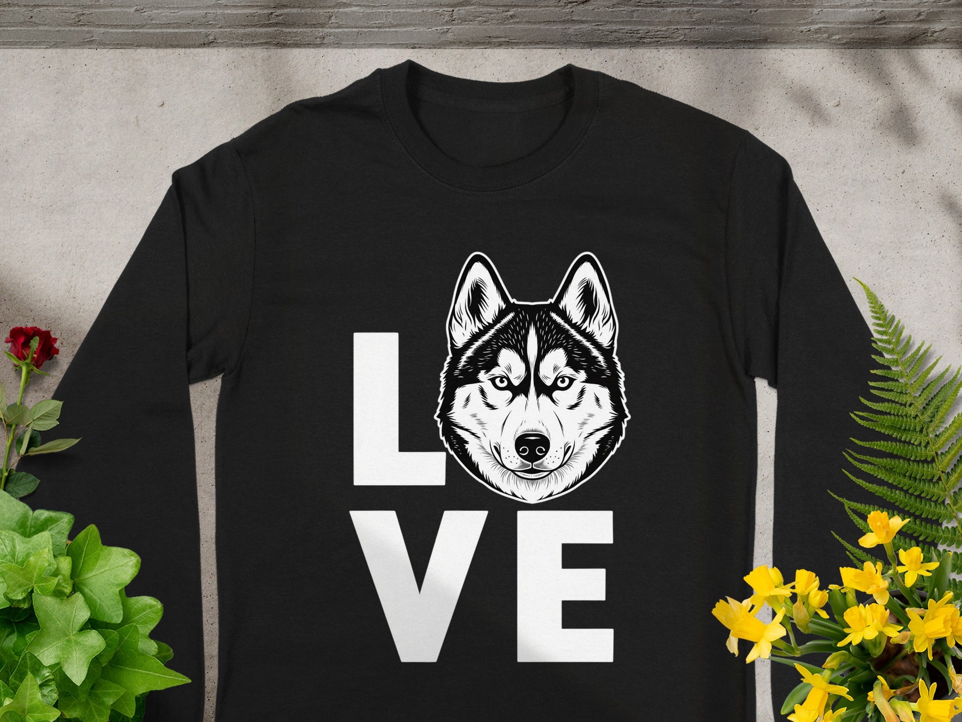 Husky Love Graphic Long Sleeve Black Shirt
