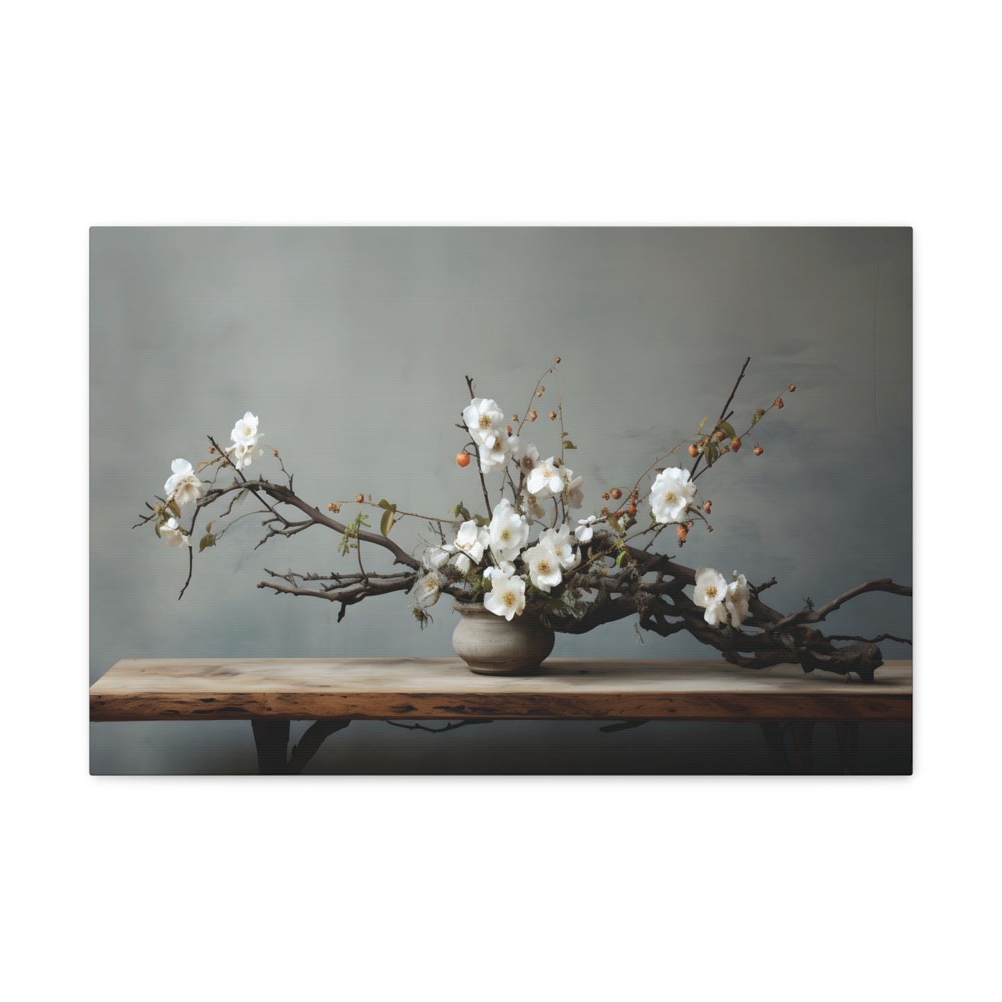 Wooden Flowers Branch Canvas Gallery Wrap