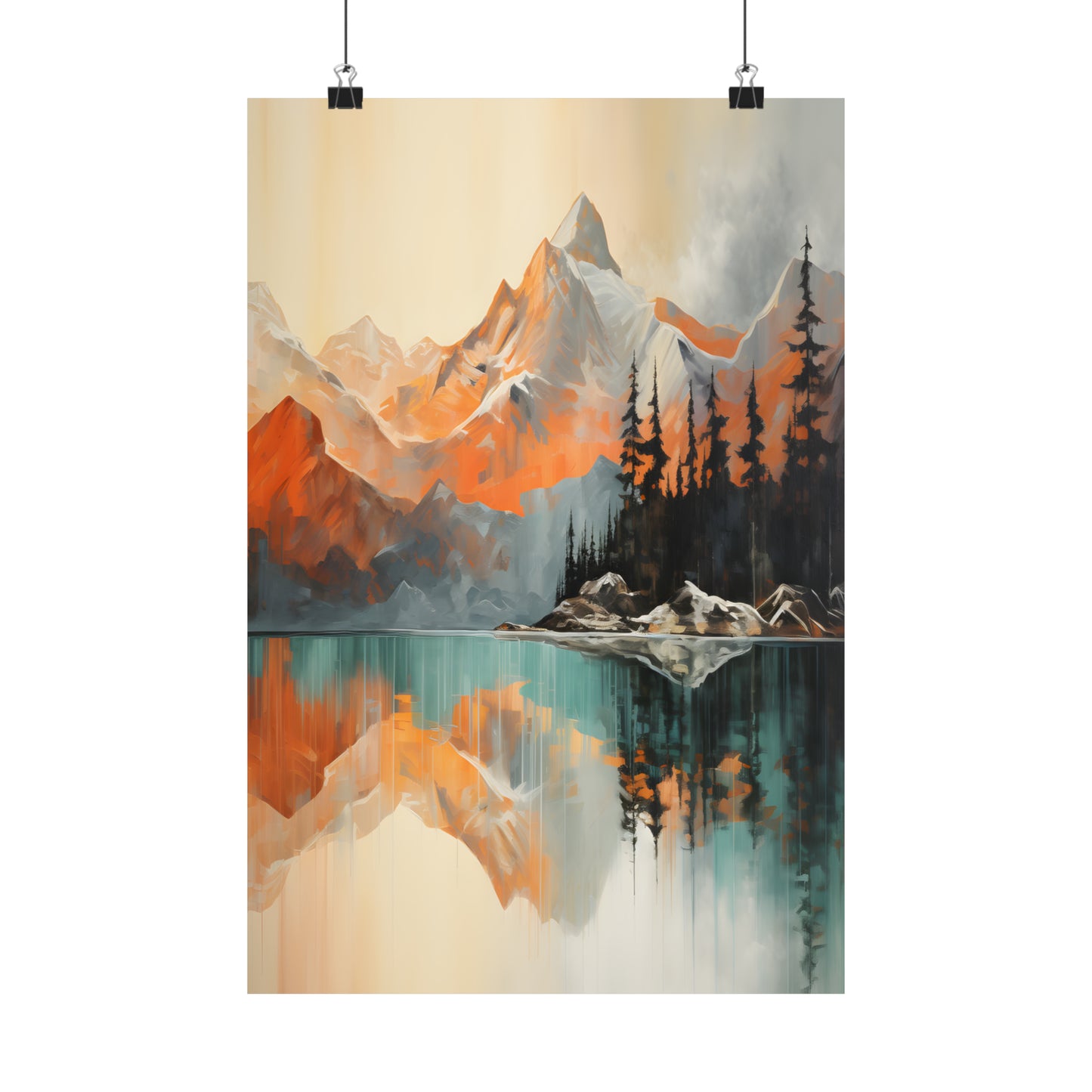 Mountain, River and Sunset view Matte Vertical Posters