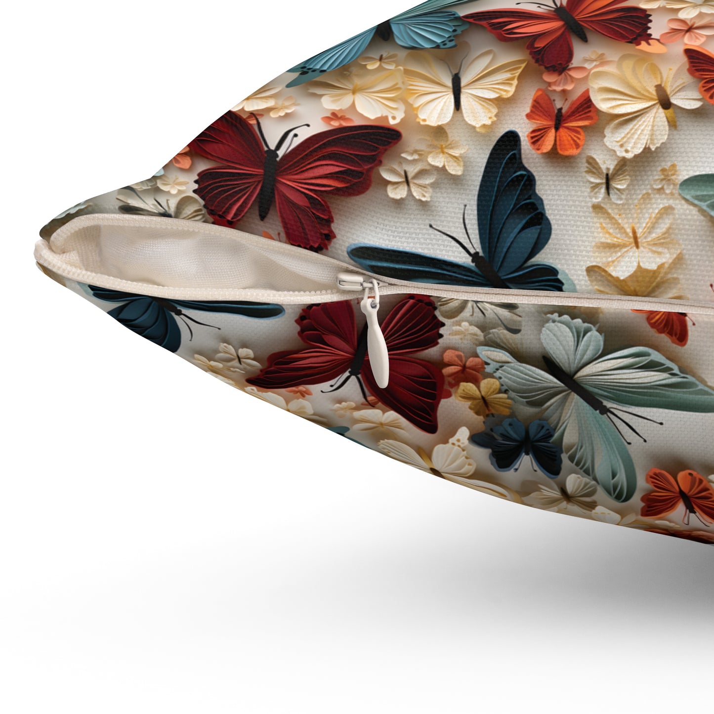 3D Butterflies and Flowers Spun Square Pillow