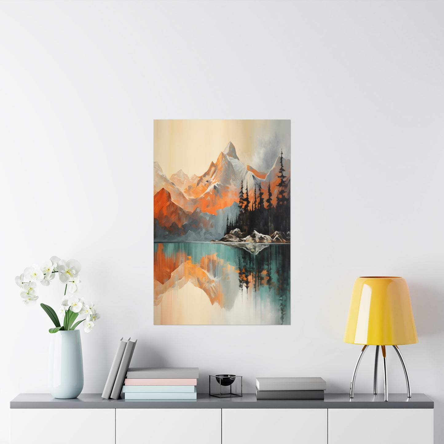 Mountain, River and Sunset view Matte Vertical Posters