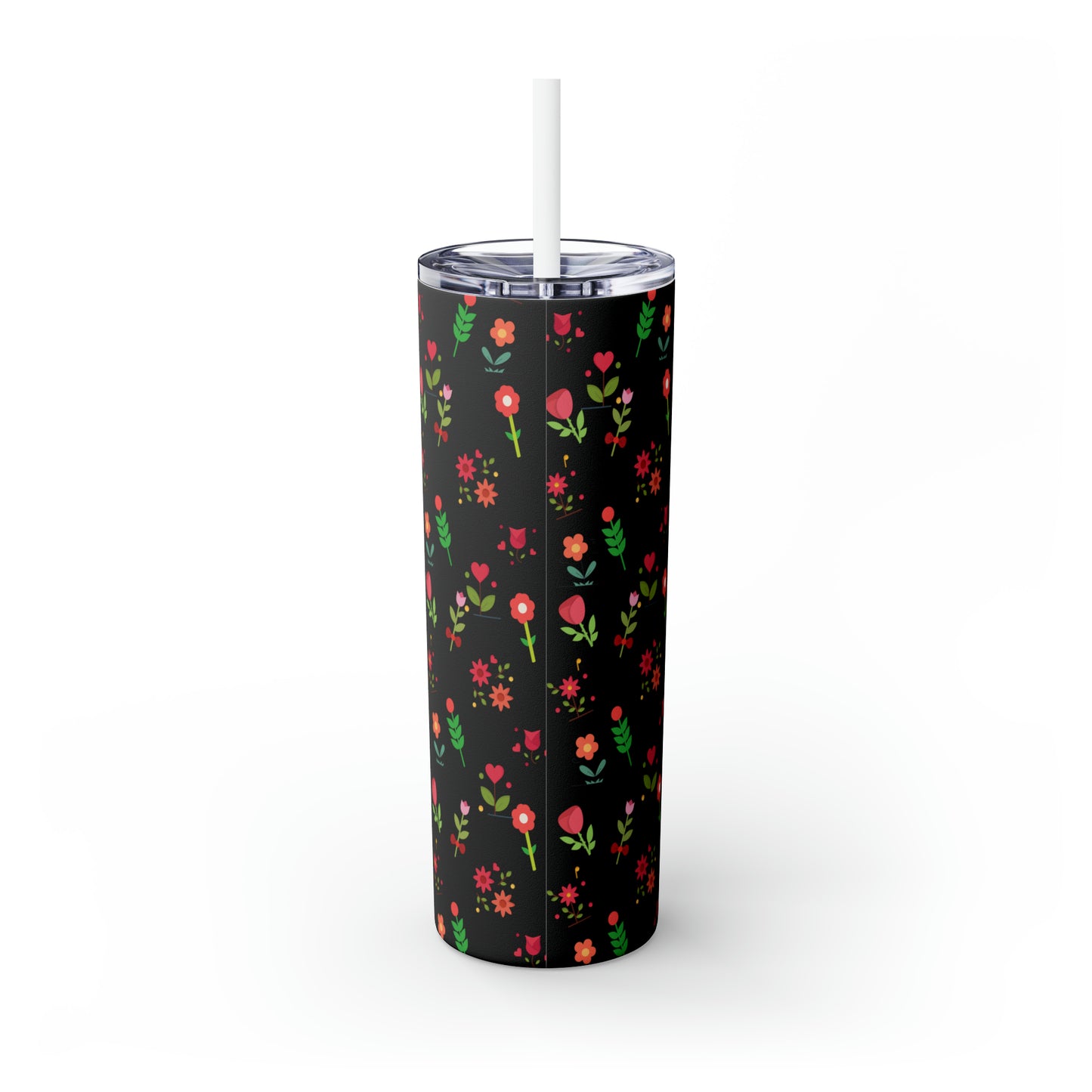 Flowers Skinny Tumbler with Straw, 20oz