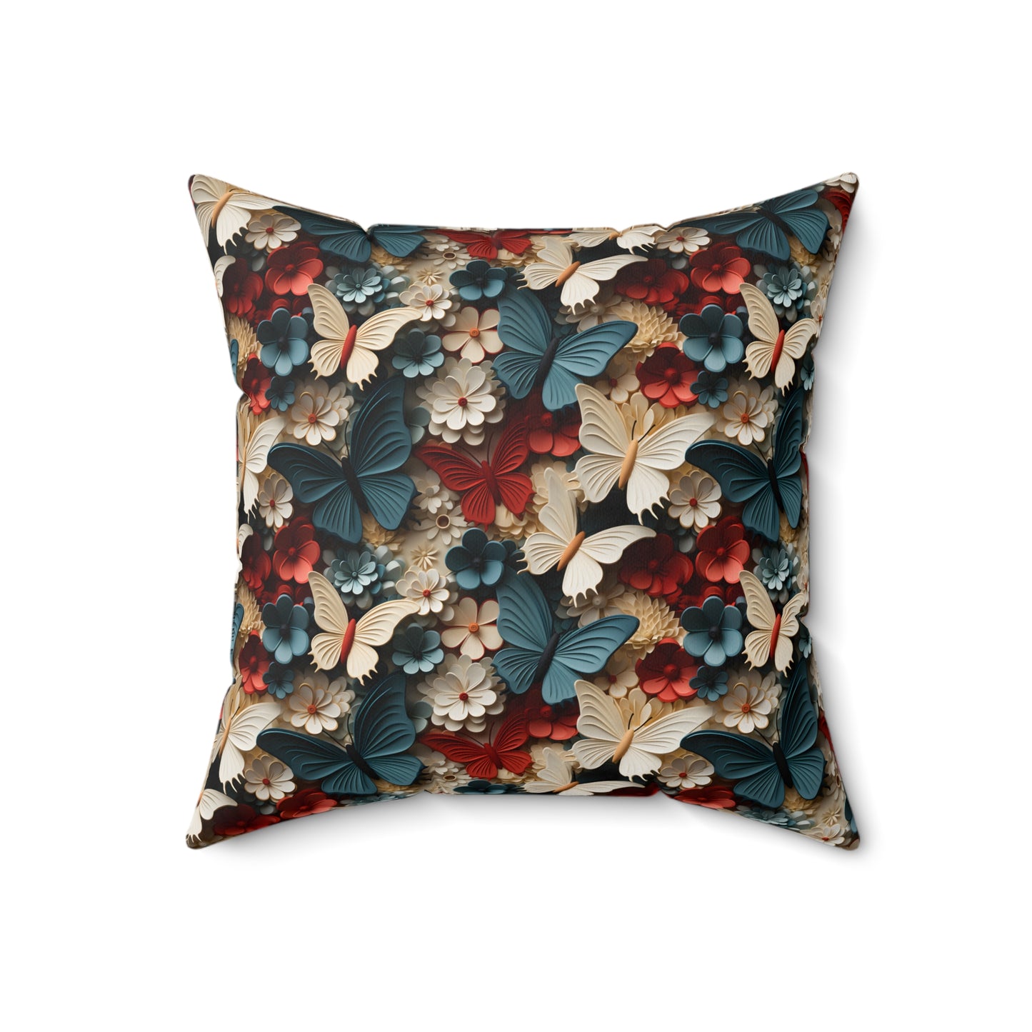 3D Butterflies and Flowers Spun Square Pillow