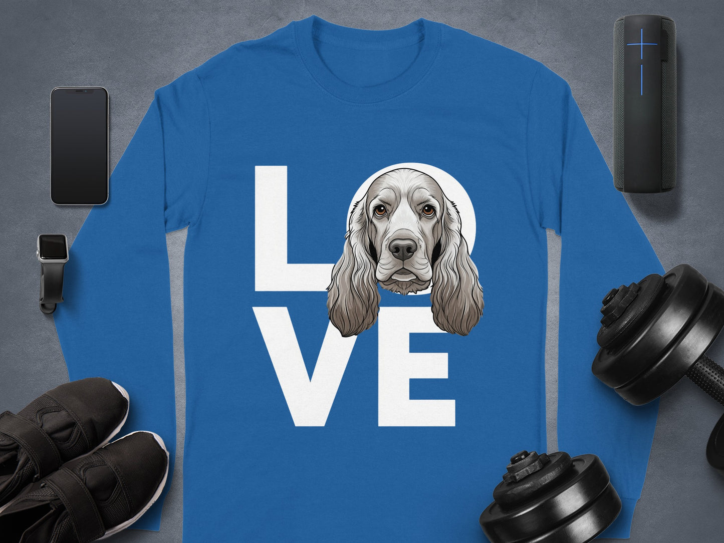 Blue Shirt with Love and Dog Graphic Design for Sale