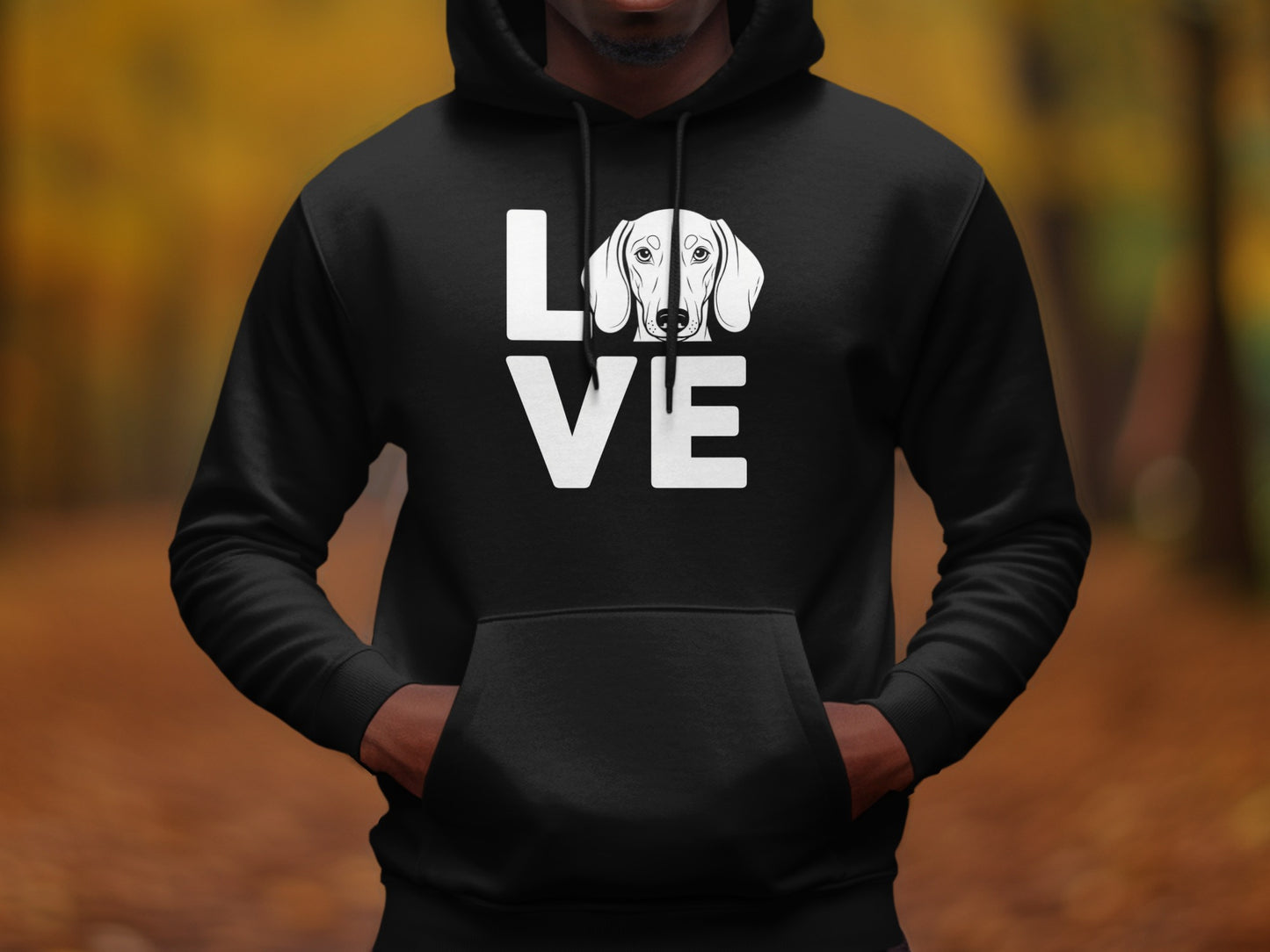 LOVE Hoodie with Dog Illustration Bold Design