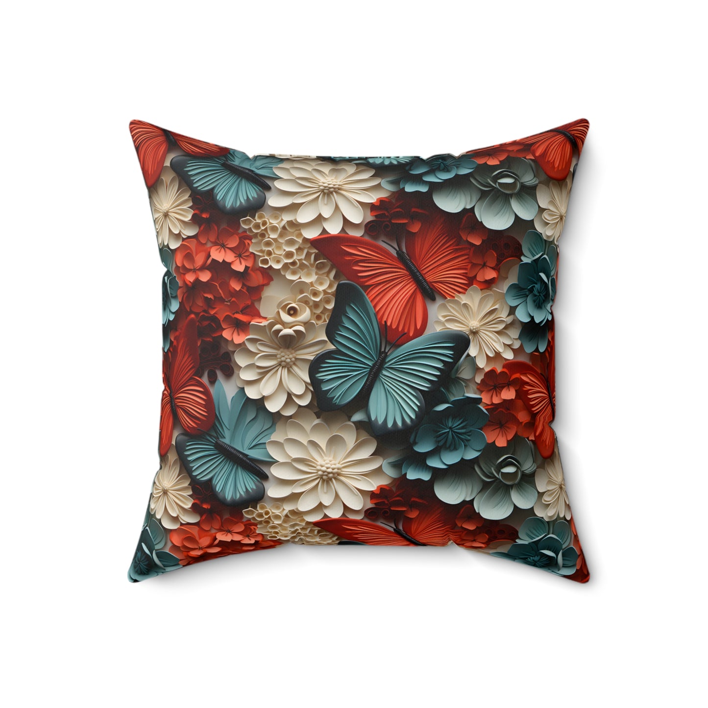 3D Butterflies and Flowers Spun Square Pillow