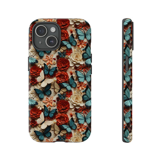 Flower Pattern Blue Butterfly Vintage Style Pattern Tough Cases