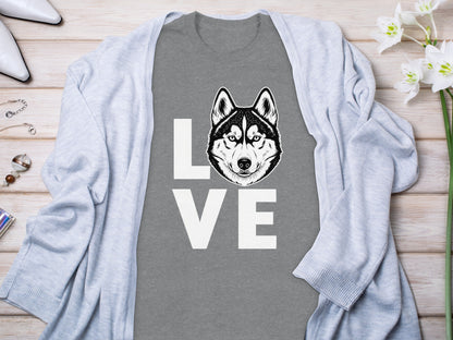 Love Husky Graphic Design on Gray Shirt Product