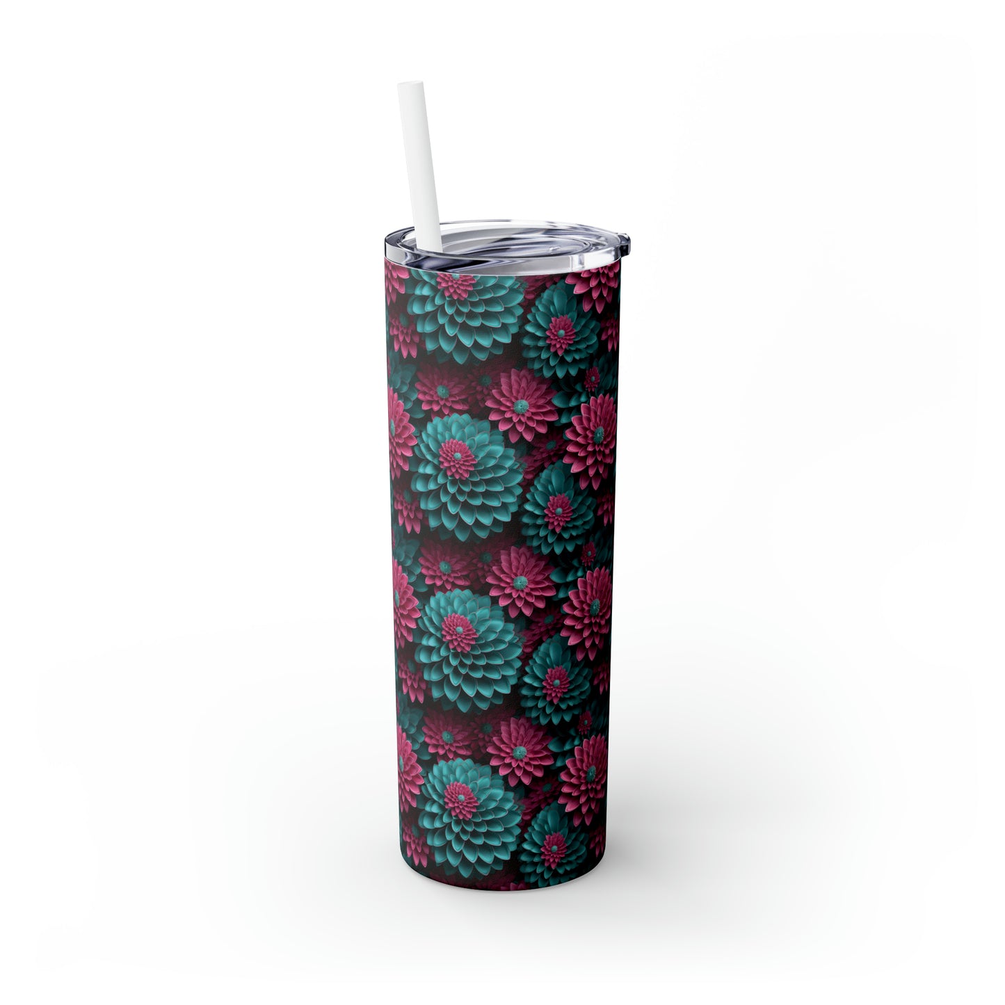 3D Flowers  Skinny Tumbler with Straw, 20oz