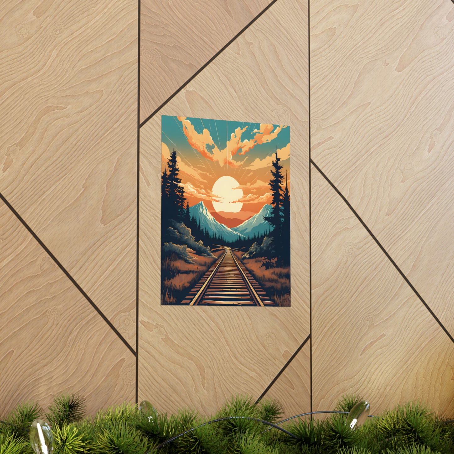 Mountain, Sunset and Train Track view Matte Vertical Posters