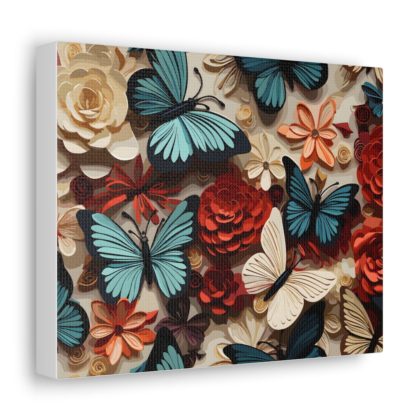 Flower Pattern Blue Butterfly Vintage Style Gallery Wraps