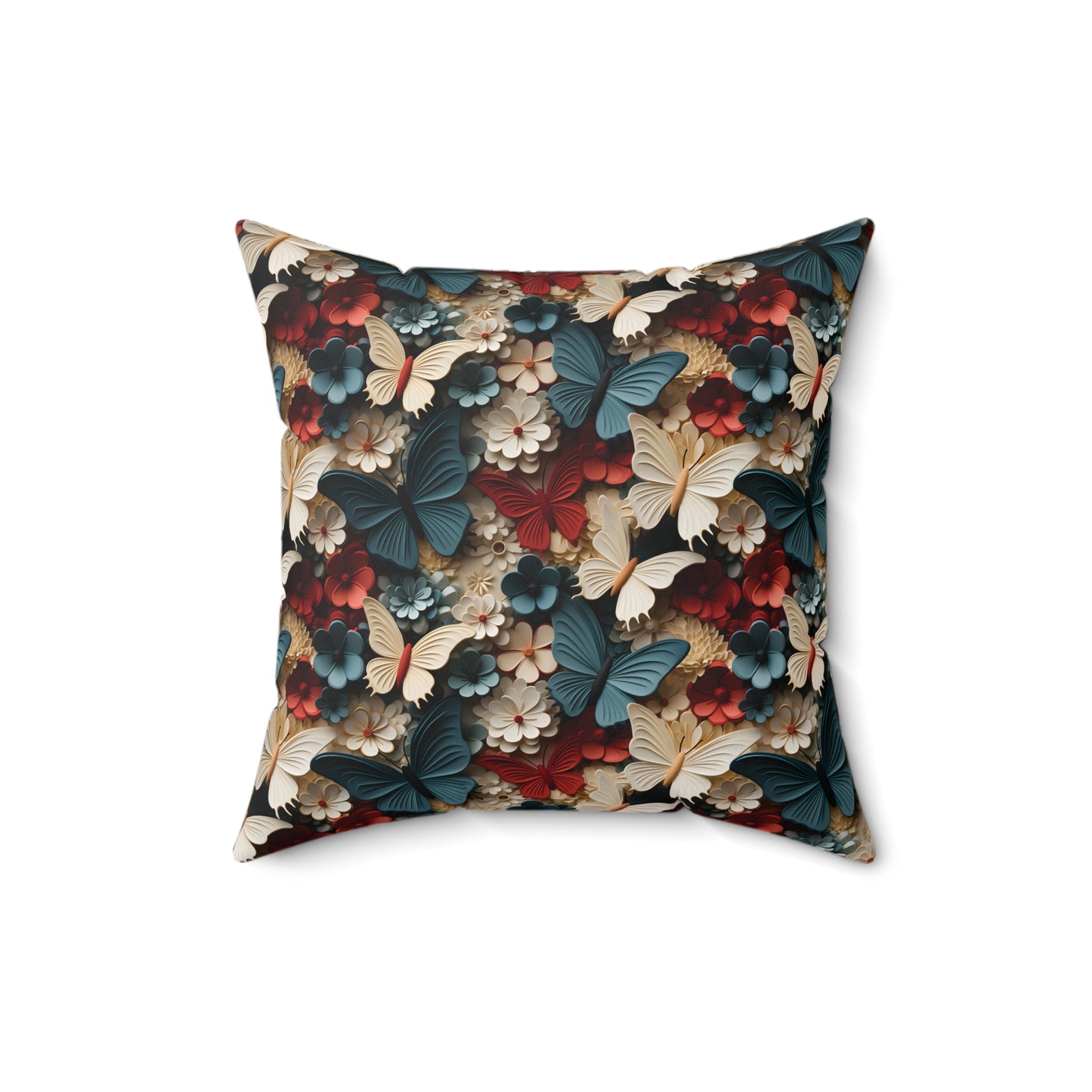 3D Butterflies and Flowers Spun Square Pillow