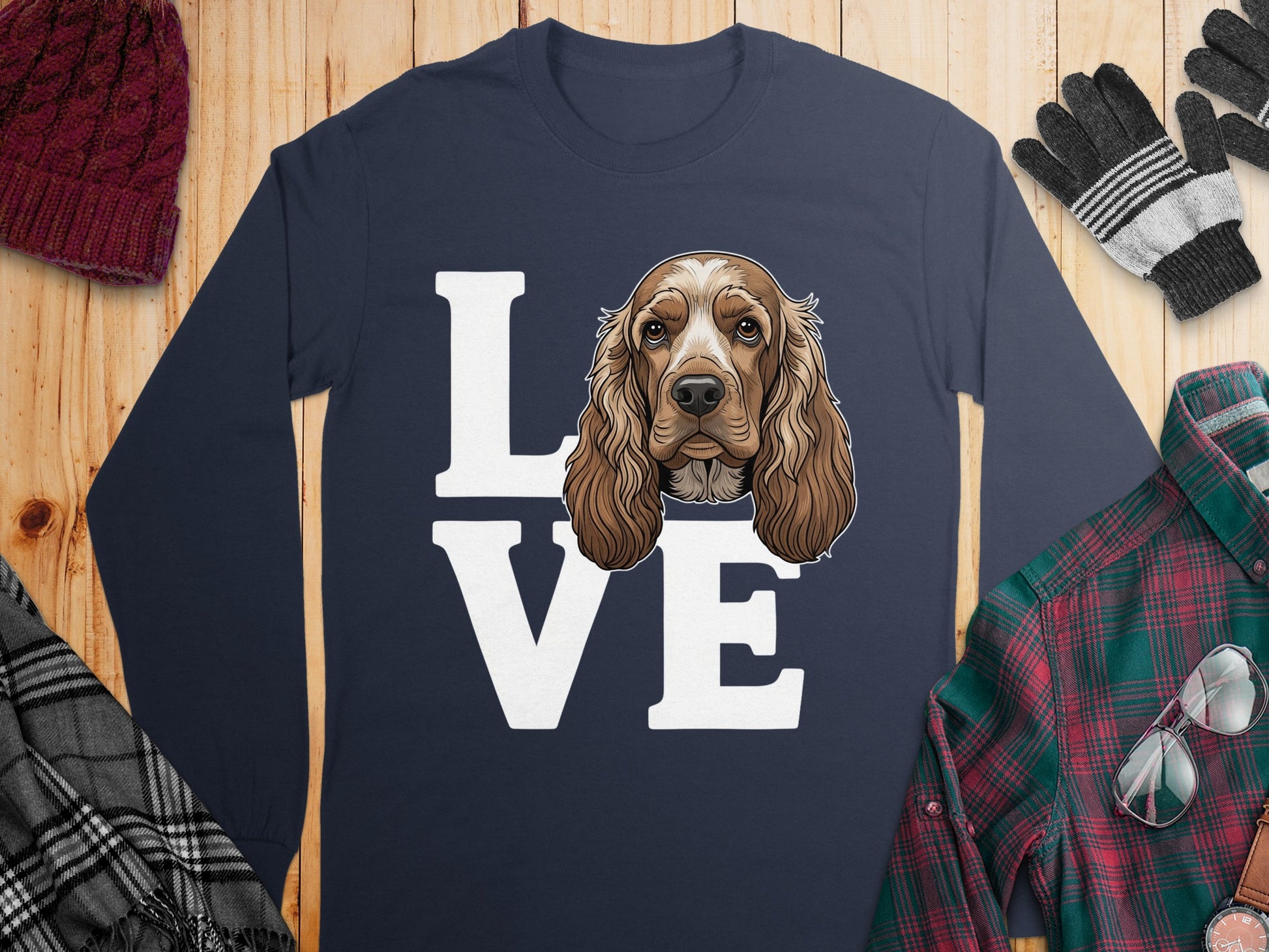 Love Cocker Spaniel Graphic Long Sleeve Shirt
