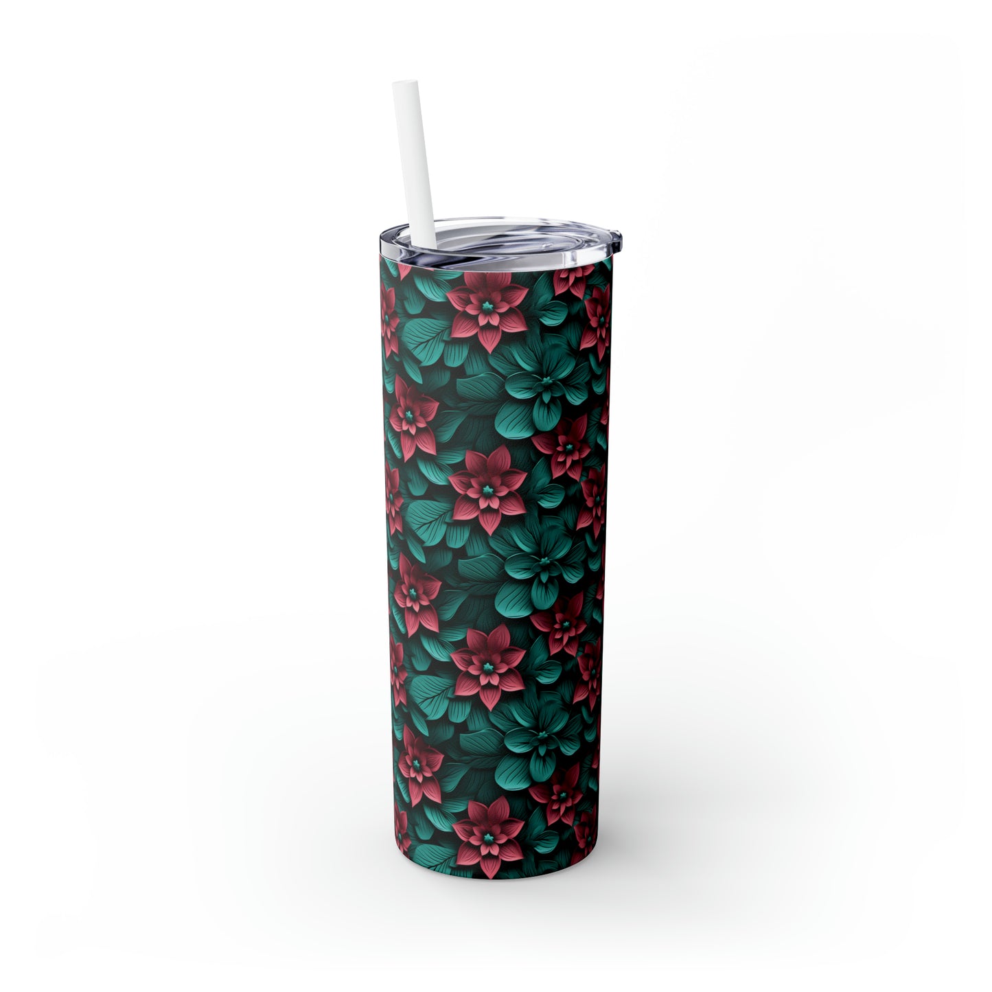 3D Flowers Skinny Tumbler with Straw, 20oz