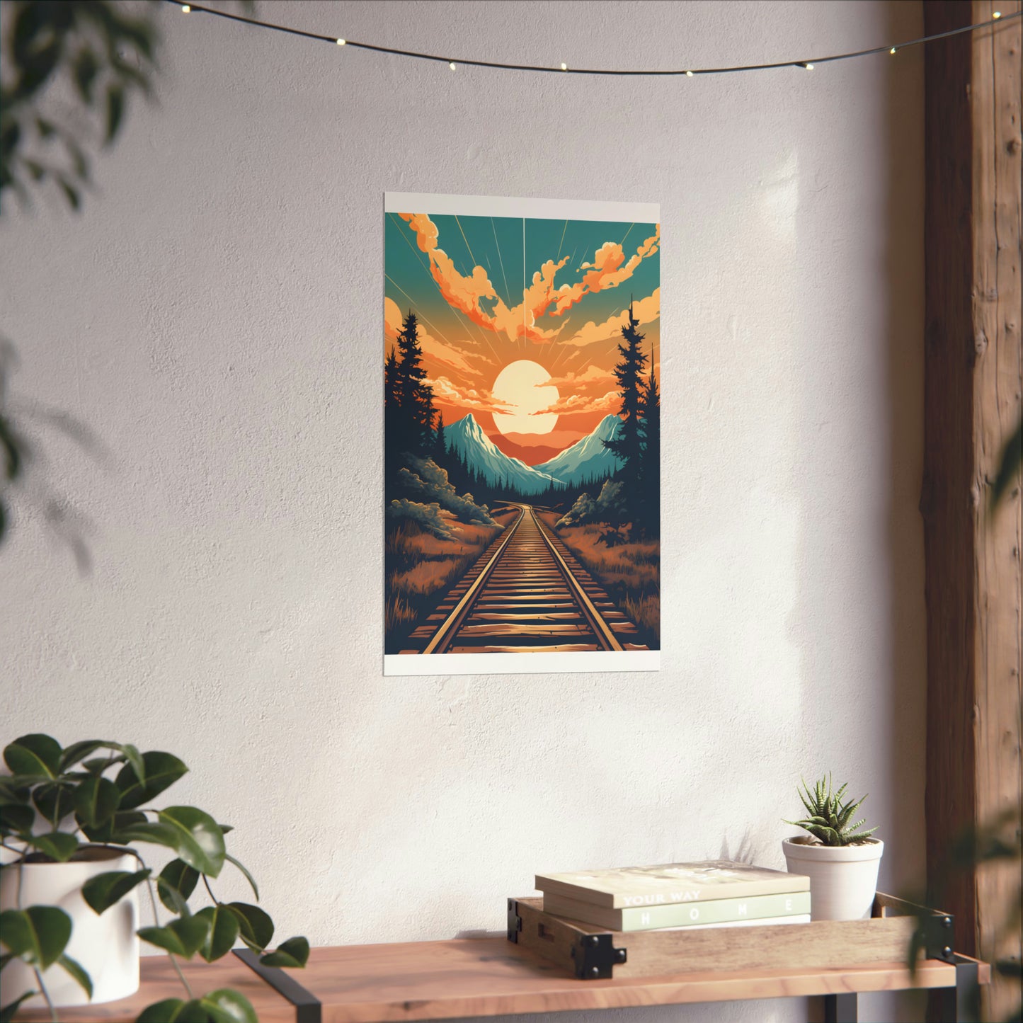 Mountain, Sunset and Train Track view Matte Vertical Posters