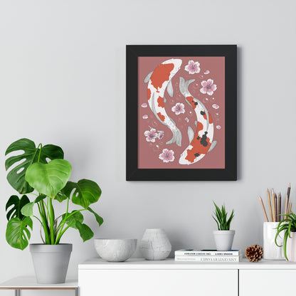 Decorative Koi Fish and Flowers Framed Wall Art