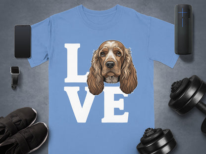 Cute Dog Love Graphic Printed Blue T-Shirt