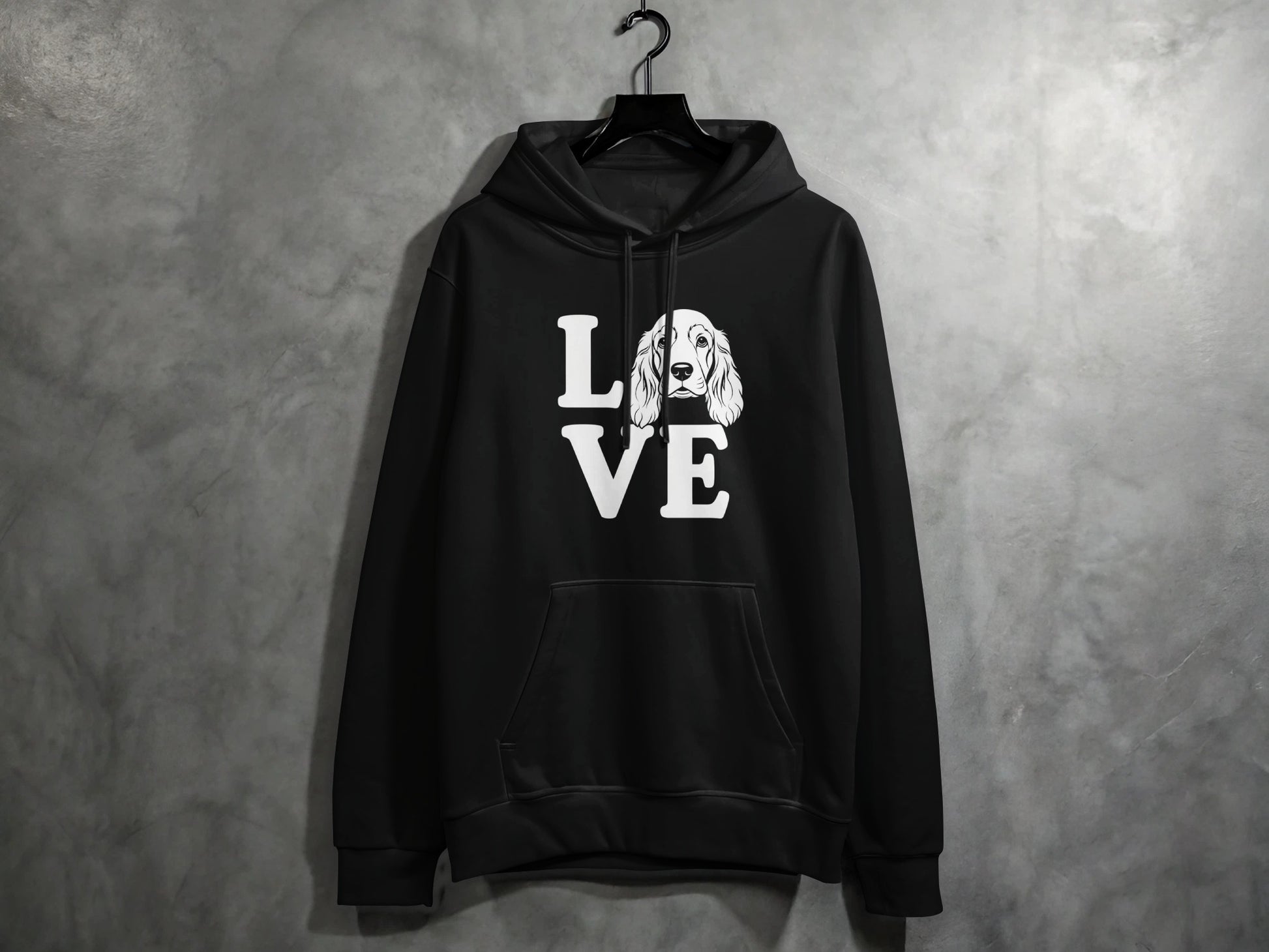Black Hoodie with Love Dog Graphic Design Product