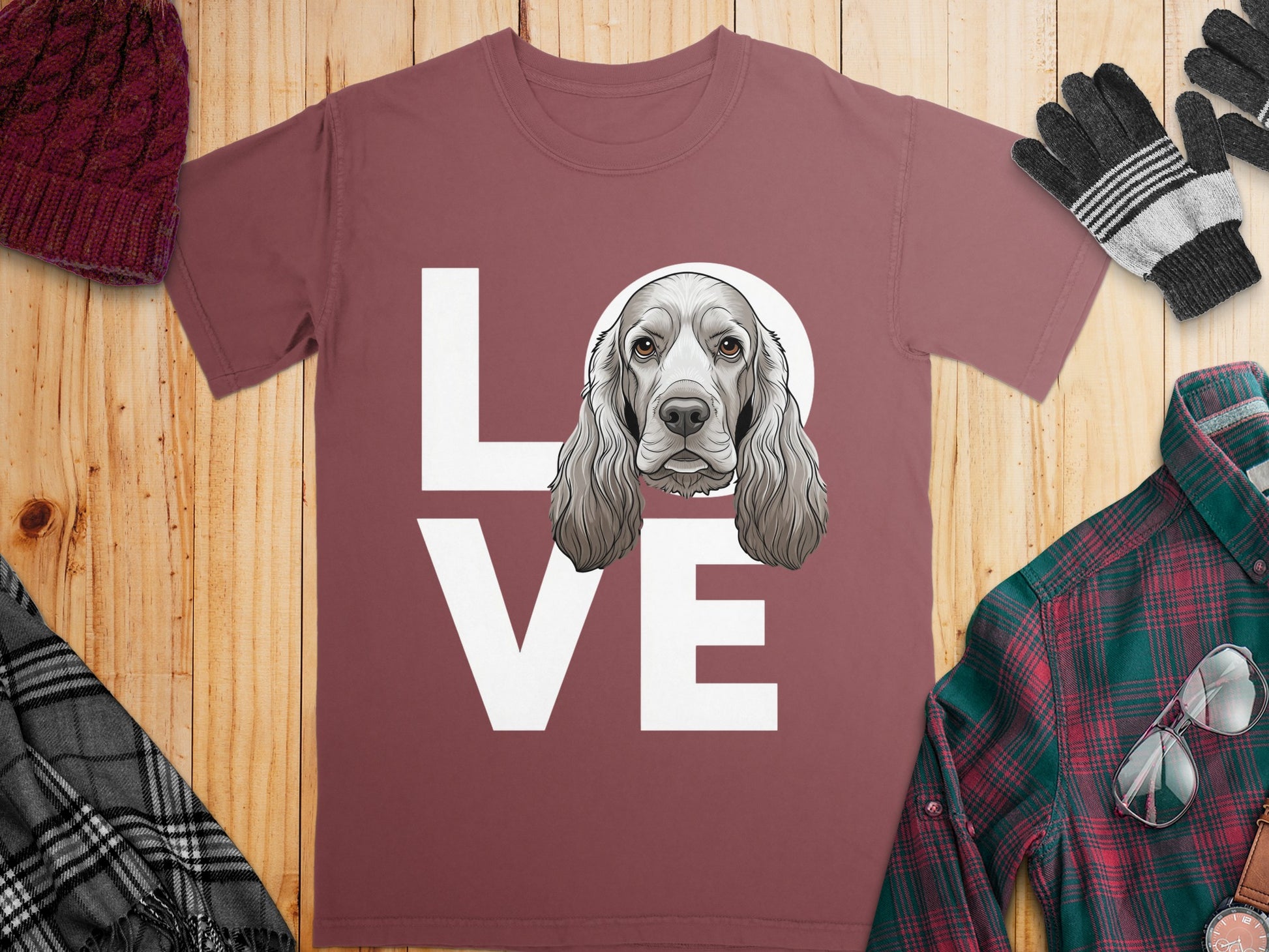 LOVE Graphic with Dog Design Short Sleeve Shirt
