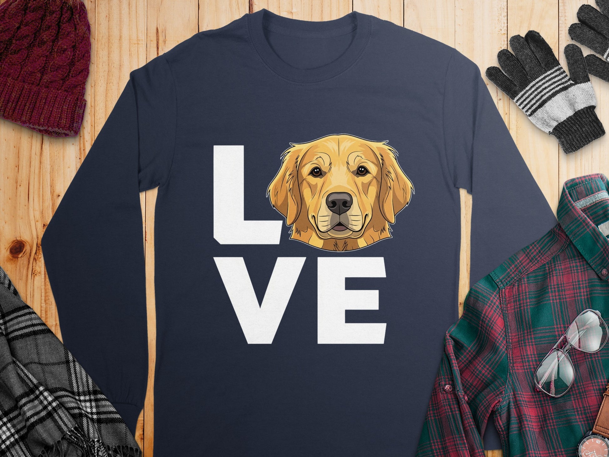 Love Graphic with Dog Face Print Long Sleeve Shirt
