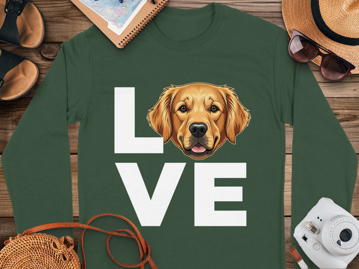 Love Dog Illustration Printed Long Sleeve Shirt