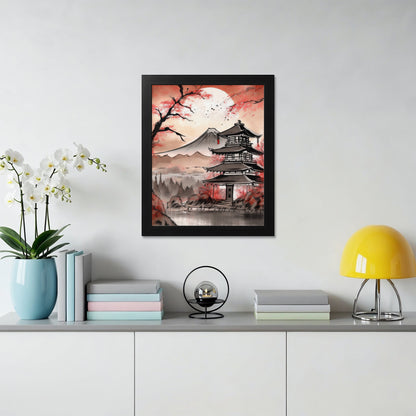Japanese Pagoda and Mount Fuji Framed Wall Art Decor