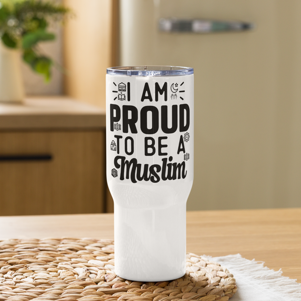 I am proud to be a muslim Travel mug with a handle